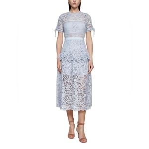 Self Portrait Blue Abstract Guipure Midi Dress Size US 10 / UK 14
